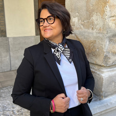Bandeau Foulard en Soie Black & White blanc