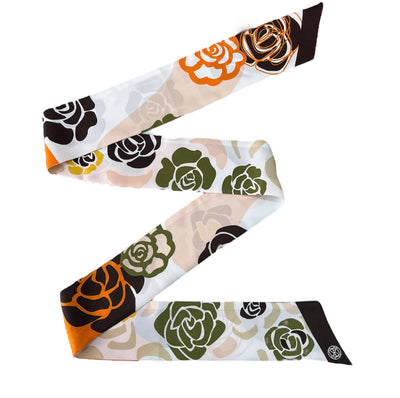 Bandeau Foulard en Soie Camélia d'Automne