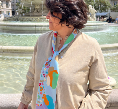 Bandeau Foulard en soie Rainboleo bleu ciel