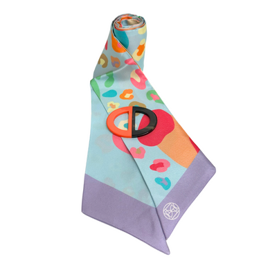 Duo Mini Théta Bandeau Foulard en Soie Rainboléo et boucle en corne de buffle upcyclée laquée orange
