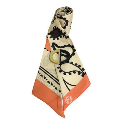 Duo Mini Théta Bandeau Foulard en Soie Soft Bandana et boucle en corne de buffle upcyclée laquée doré
