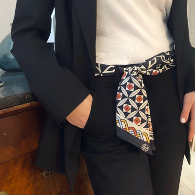 Bandeau Foulard en Soie Mosaïque rouge ocre