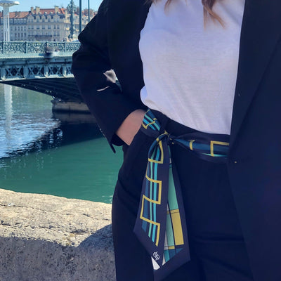 Bandeau foulard en soie Envers bleu glacier