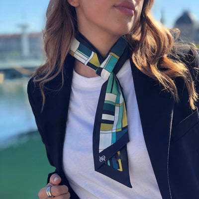 Bandeau foulard en soie Envers jaune moutarde